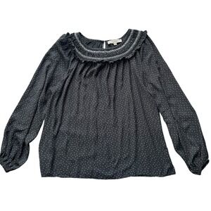 ANN‎ TAYLOR LOFT Grey Polka Dot Flowy Drapey Dress Blouse Office Career Size M